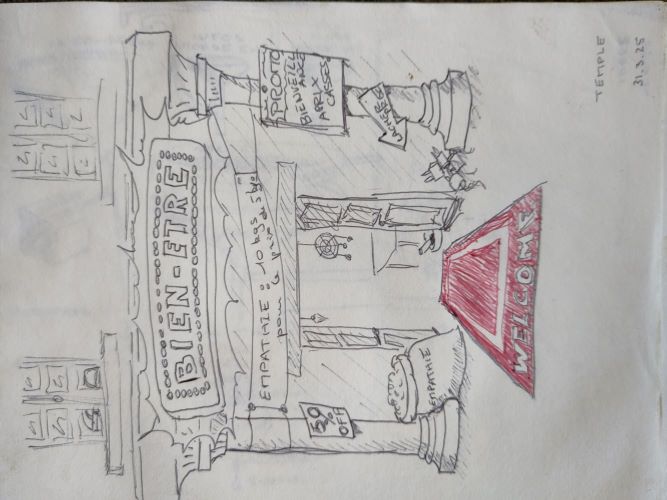 dessin le bien-être et les marchands du temple